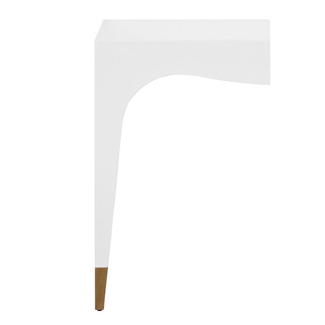 Metal Matthew Izzo Home Mandi Glossy White Lacquer One Drawer Desk With Antique Brass Foot Caps For Sale - Image 7 of 7