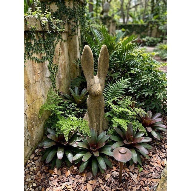 Vintage Cast Stone Seated Jackrabbit Garden Statue For Sale - Image 9 of 12