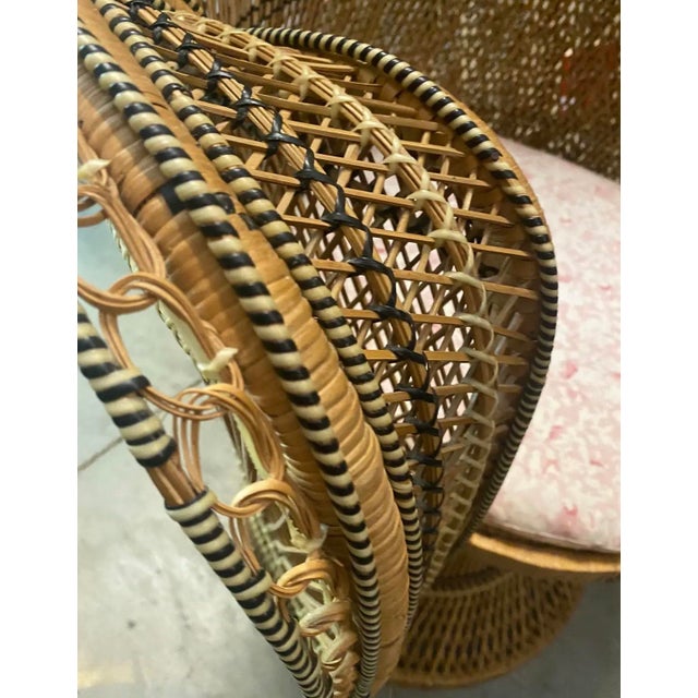 Boho Chic Petite Vintage Wicker Peacock Chair and Cushion For Sale - Image 3 of 12