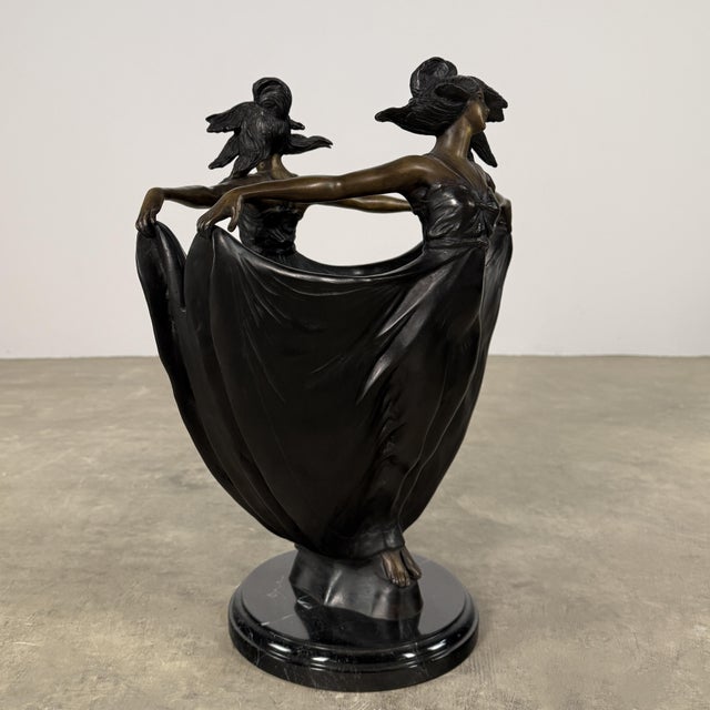 Art Nouveau Bronze Maidens Vase / Planter – Signed H. Beau, 20” Tall For Sale - Image 11 of 14