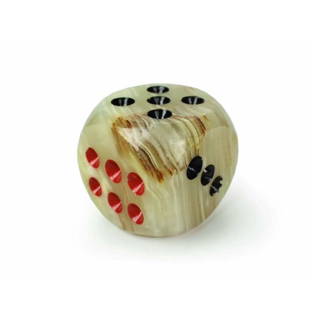 Stone Mid 20th Century Oversized Handcrafted Solid Onyx Stone Dice Paperweight Figurine For Sale - Image 7 of 7