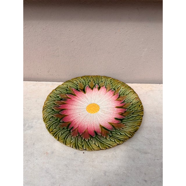 French Majolica daisy plate Orchies unsigned, circa 1890.