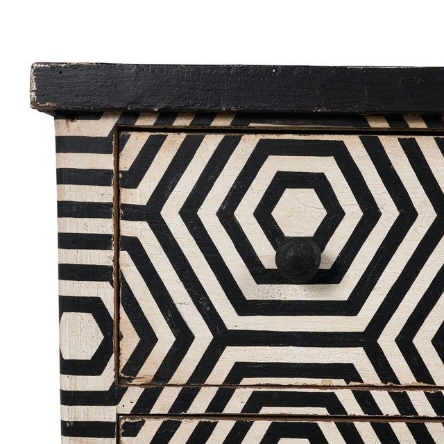 Schumacher 18th Century Schumacher French Painted Dressers with 1950s Black & White Geometric Design - A Pair For Sale - Image 4 of 6