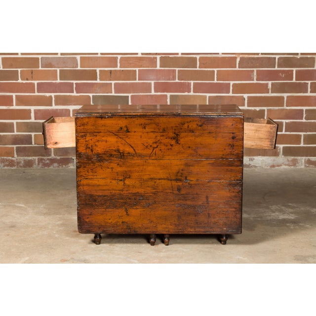 English 19th Century Oak Drop Leaf Table with Turned Legs and Two Drawers For Sale - Image 4 of 12