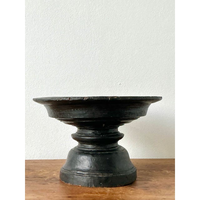 Wood Vintage Boho Carved Wood Decorative Pedestal Bowl For Sale - Image 7 of 12