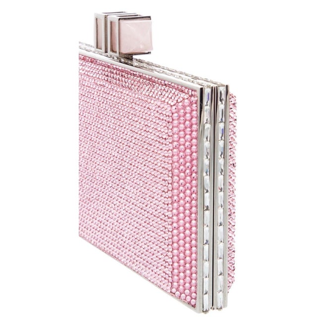Glass 2020s Judith Leiber Rose Quartz Crystal Minaudiere Evening Clutch Shoulder Bag For Sale - Image 7 of 10