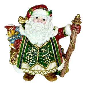 1980s Vintage Majolica Hollywood Regency Fitz & Floyd Christmas Santa Tea Pot