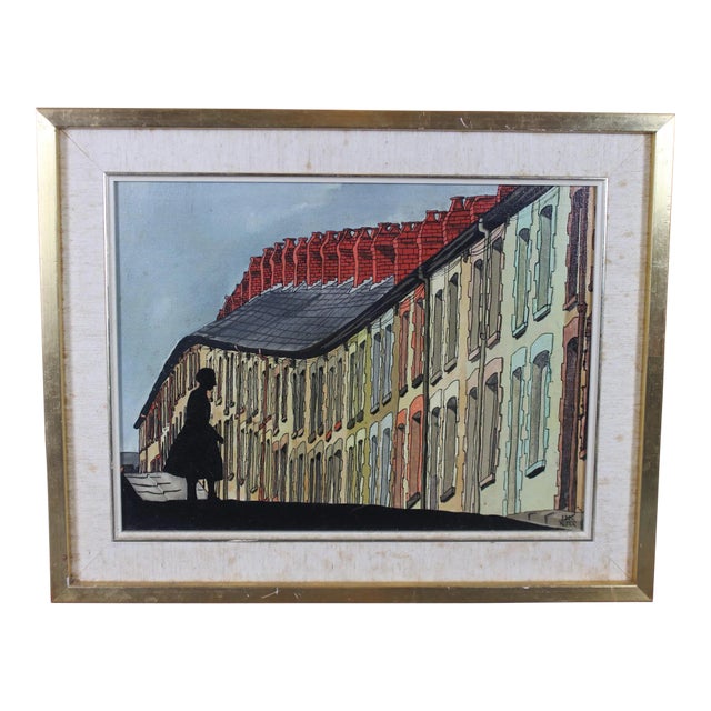 1970s Expressionist Figurative City Scene Painting by Edel Ritter, Framed For Sale