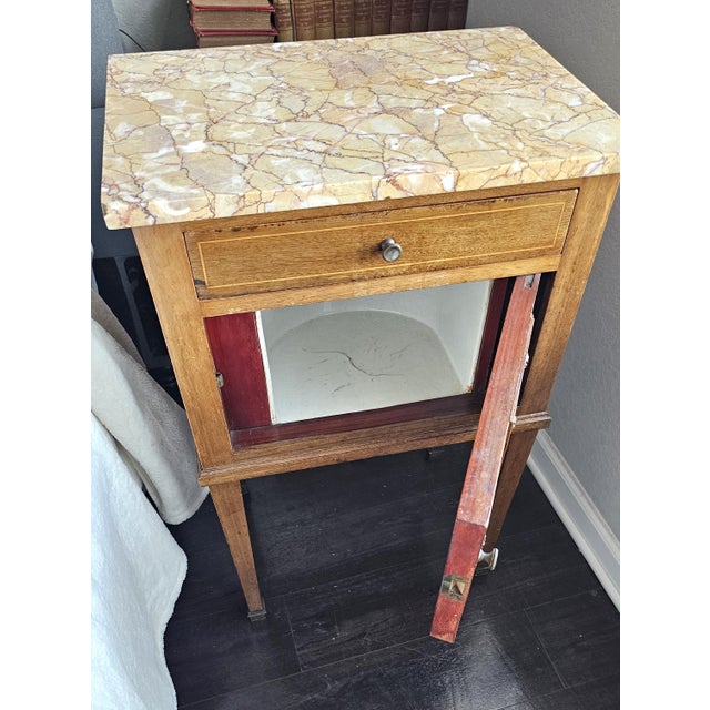 French Antique Marble Top Bedside Table For Sale - Image 3 of 12