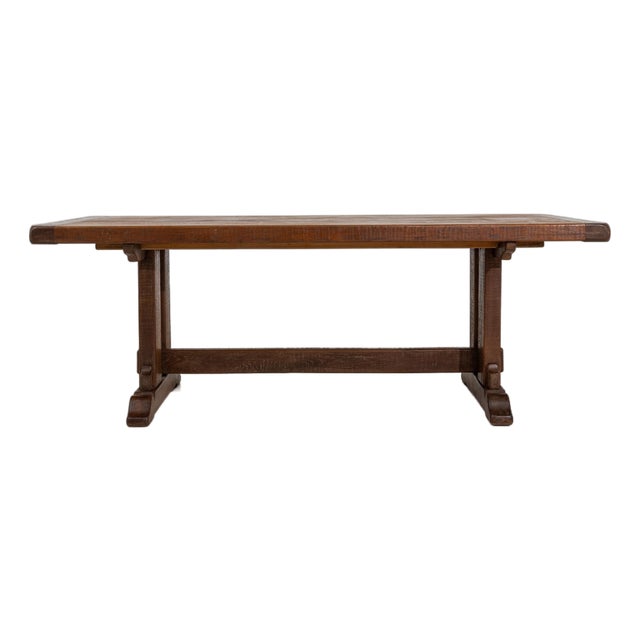 Oak Trestle Dining Table in Original Patina, Antique, France, Circa 1970 For Sale