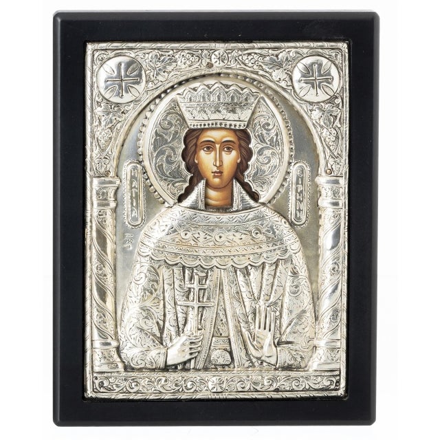 Orthodox Icons with Silver Plating, 1900s, Set of 2 For Sale - Image 4 of 6