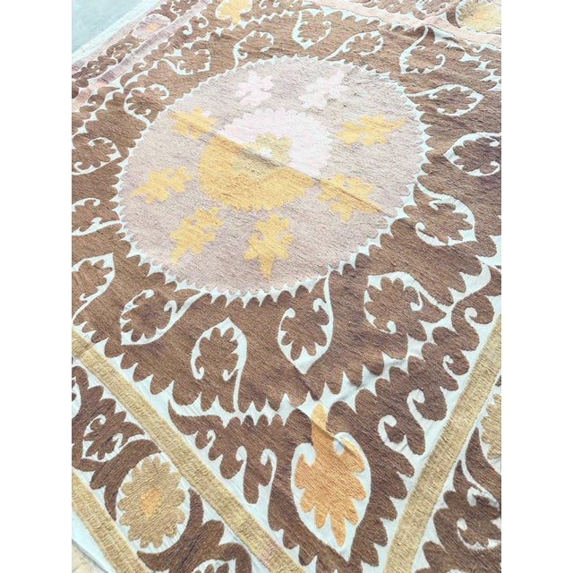 Mid-Century Modern Hand-Embroidered Uzbekistan Suzani Tablecloth For Sale - Image 3 of 6