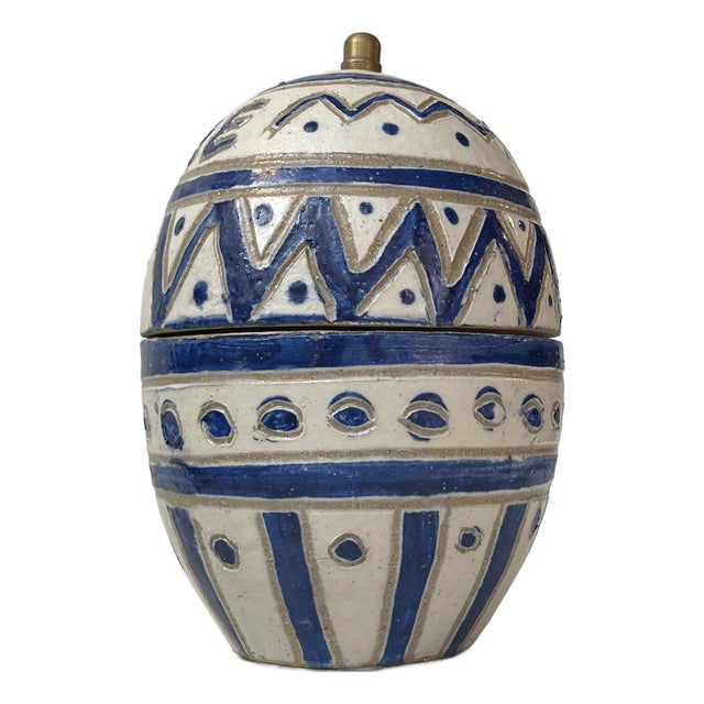Scandinavian Naive Egg Trinket Jar in Glazed Stoneware, 1970s For Sale