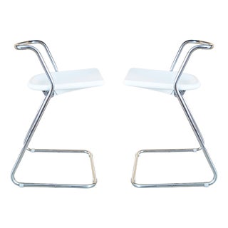 White Plastic and Chrome-Plated Metal Stools by C. Salocchi for Alberti, 1970s, Set of 2 For Sale