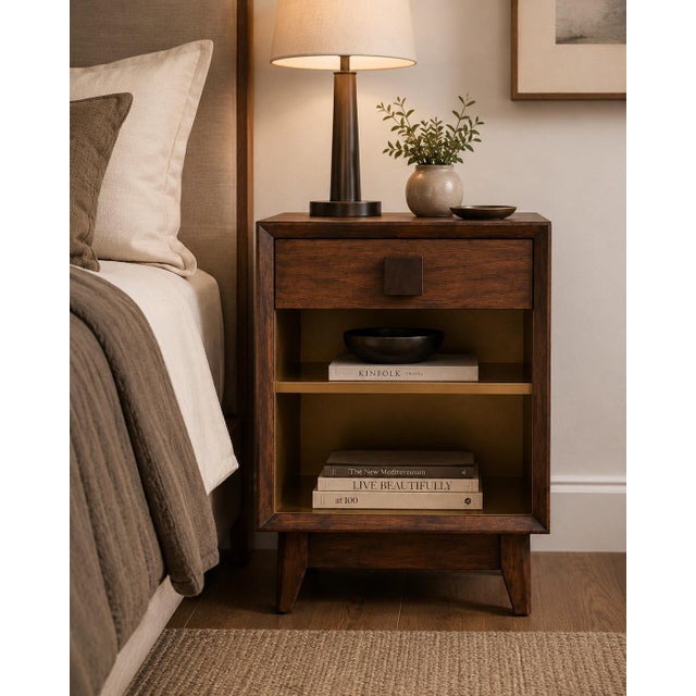 OLD CHAPEL SATIN WALNUT™ ARCHITECTURAL NIGHTSTAND Solid Wood Boutique Designer Nightstand with Antique Gold Interior A...