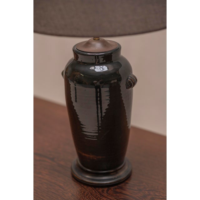 French Black Glazed Ceramic Table Lamp, 1970s For Sale - Image 3 of 10