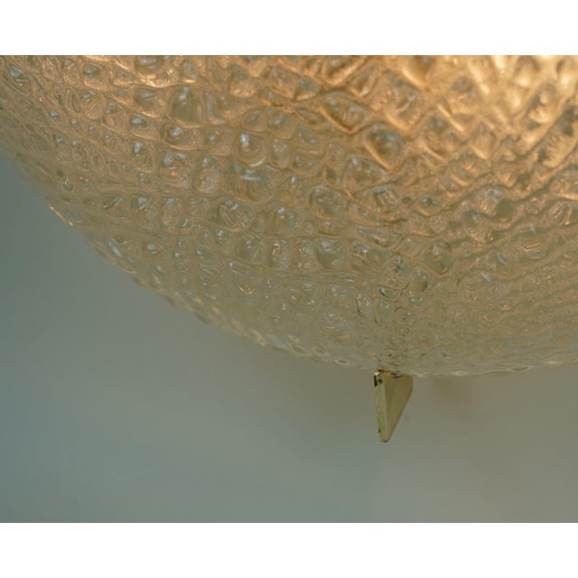 1970s Vintage Ice Glass Ceiling Lamp Flush Mount with Relief Surface from Kaiser-Leuchten, 1960s For Sale - Image 5 of 18