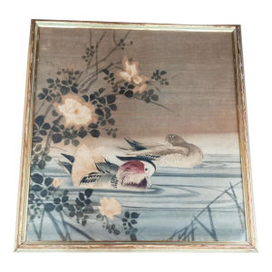 19th Century Chinese or Japanese Chinoiserie Watercolor on Silk With Ducks