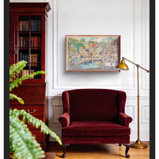 Large marina painting 32 “ x 21.5” With original worm wood maple frame. Painted In 1959 I believe this is a scene from a...