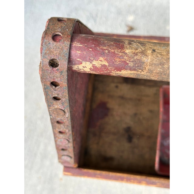 Red Antique Early 20th Century Red Rustic Farmhouse Wooden Tool Caddy For Sale - Image 8 of 11