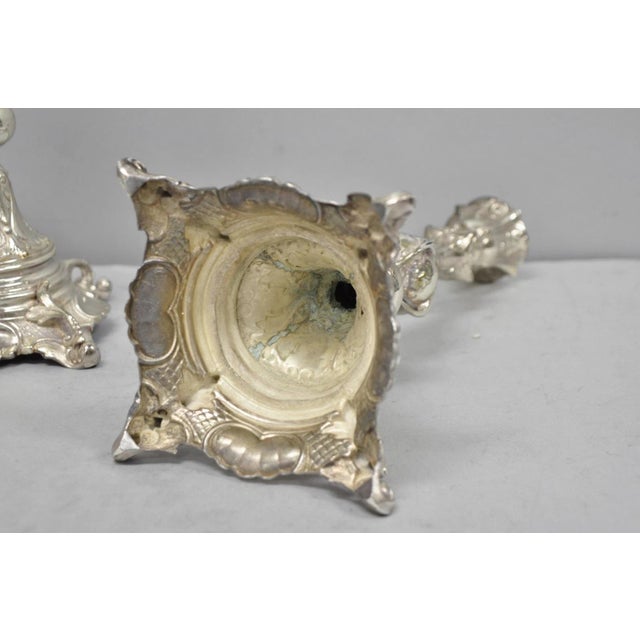 Antique Silver Plated WMF Warsaw Imperial Russia 12" Candlestick Holders - Pair For Sale - Image 16 of 18