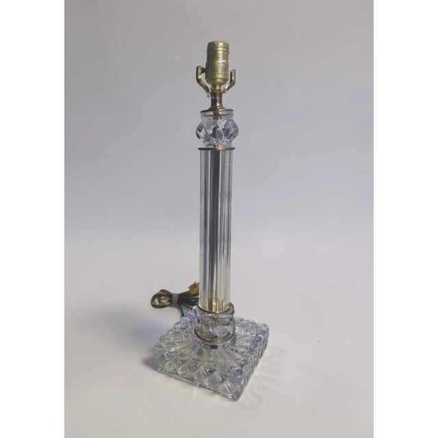 1910-20 Large French Crystal Columnar Table Lamp by Baccarat. Very good condition. No chips, cracks or breaks. Palm Beach...