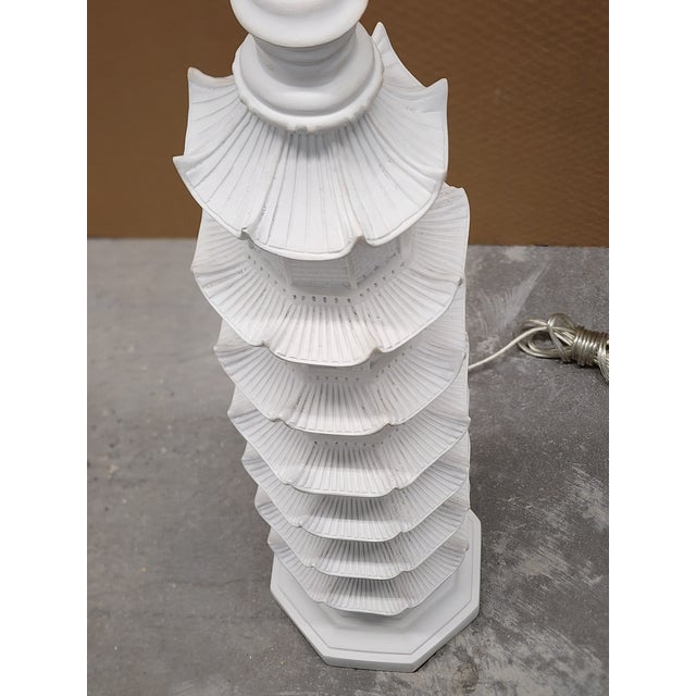 White Pagoda Chinoiserie Style Table Lamps - A Pair For Sale - Image 9 of 12