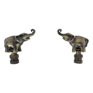 Pair of Elephant With Trunk Up Lamp Finials For Sale