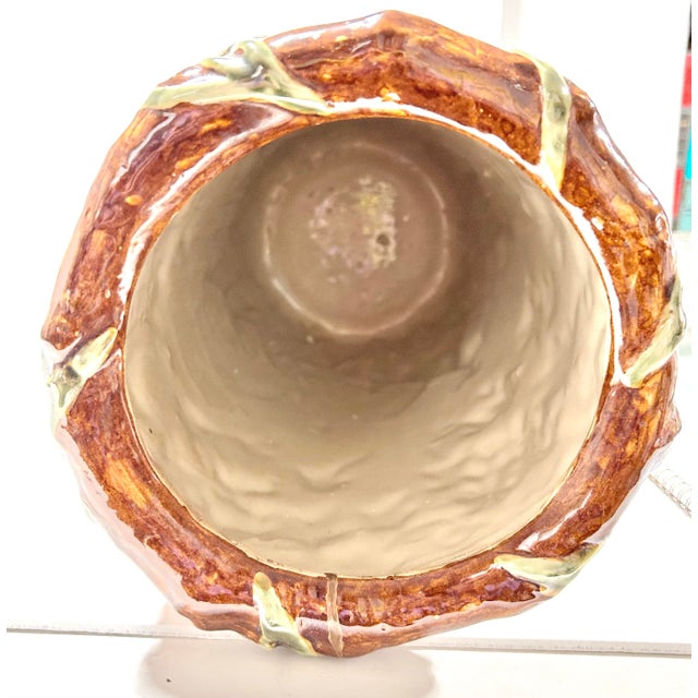 Ceramic Antique Majolica Umbrella Stand With Rabbits & Grapevine – Victorian Relief Pottery Floor Vase For Sale - Image 7 of 7