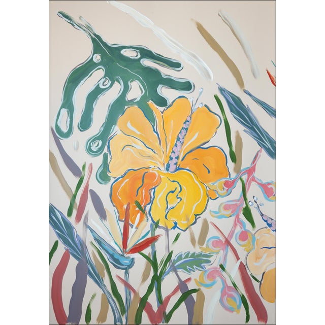 Illustration 2026, Illustration Style Diptych of Tropical Hibiscus Garden, Botanical Painting on Paper by Romina Milano For Sale - Image 3 of 10