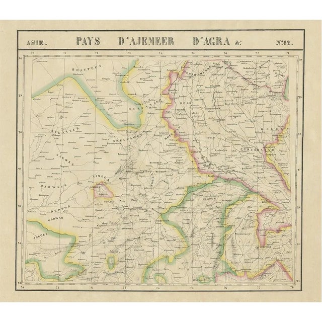 Large and Antique Map of Northern India in Original Coloring,1825 For Sale