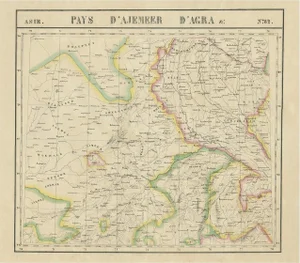 Large and Antique Map of Northern India in Original Coloring,1825
