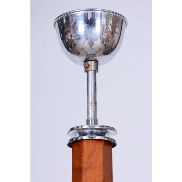 1920s Art Deco Chandelier in Chromed Steel, Walnut and Glass, Czech, 1920s For Sale - Image 5 of 9