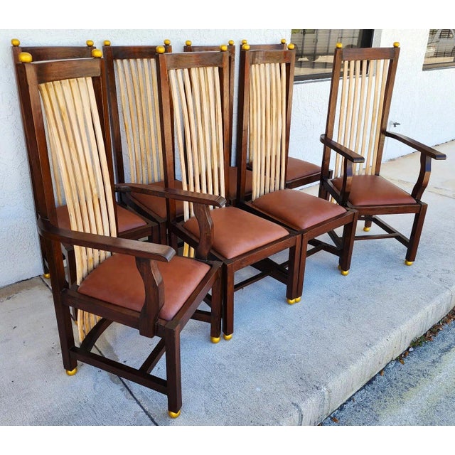 Brown Frank Lloyd Wright Style Dining Chairs Set of 8 For Sale - Image 8 of 12