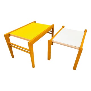 Mid-Century Beech Plant Stands with Umakart Tops, 1970s, Set of 2 For Sale