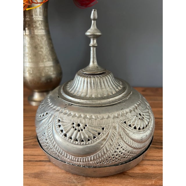 1910s Antique Islamic Metal Round Shaped Box For Sale - Image 4 of 13
