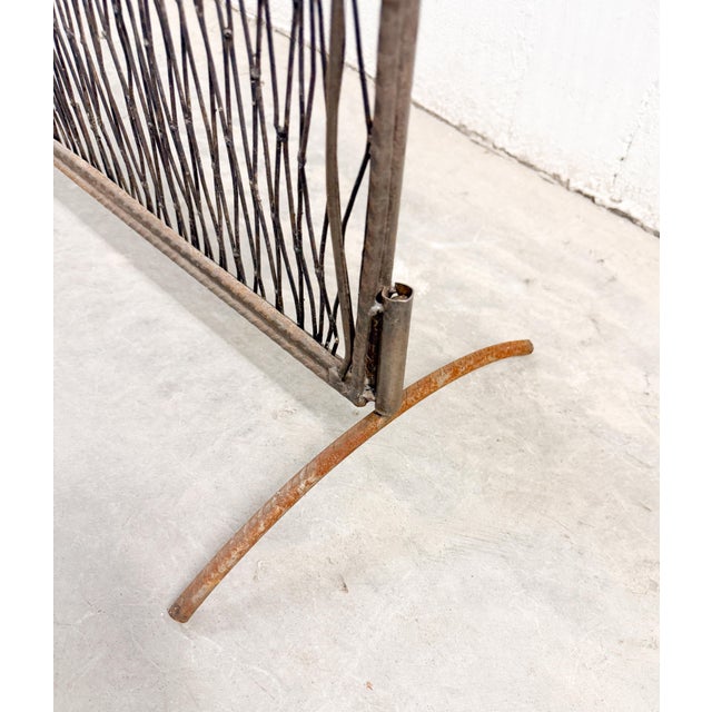 Brutalist Postmodern Hand-Forged Steel Iron Fireplace Screen and Tools For Sale - Image 12 of 14