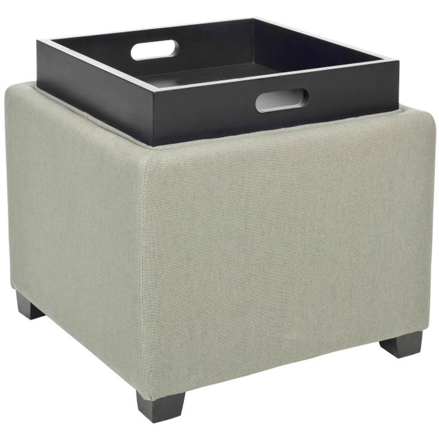Single Tray Ottoman in Seamist For Sale - Image 4 of 9
