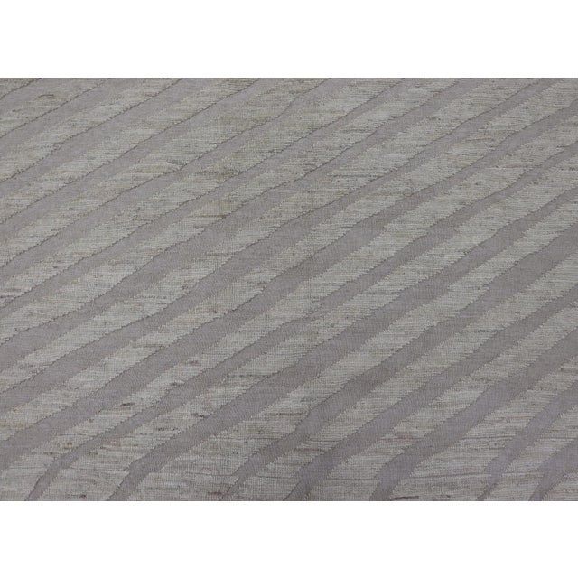 Modern Rug in Wool With Sub-Geometric Slanted Linear Design in Cream and Taupe 9'4 X 11'9 For Sale - Image 9 of 12
