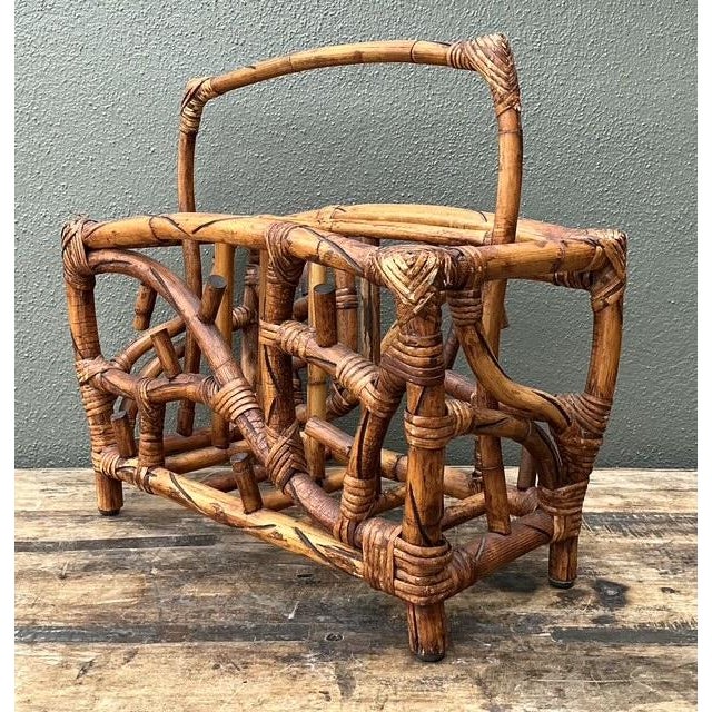 Vintage Bamboo Newspaper Rack For Sale - Image 4 of 12
