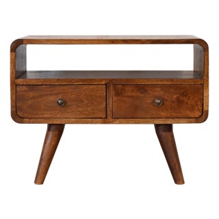 Compact Media Stand With Drawers and Open Storage For Sale