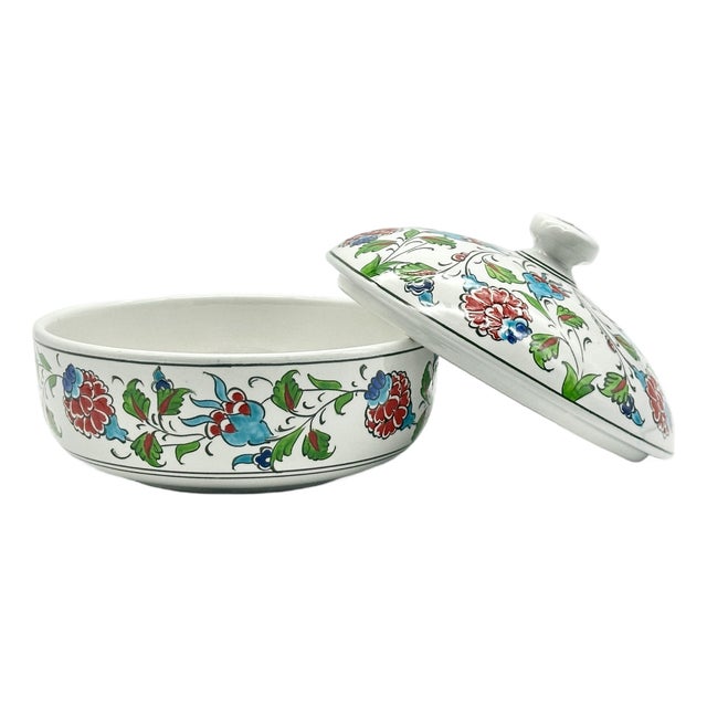 Handmade Ceramic Lidded Trinket Box & Jewelry Bowl – Colorful Floral “Bonbonniere” Style Decorative Container For Sale