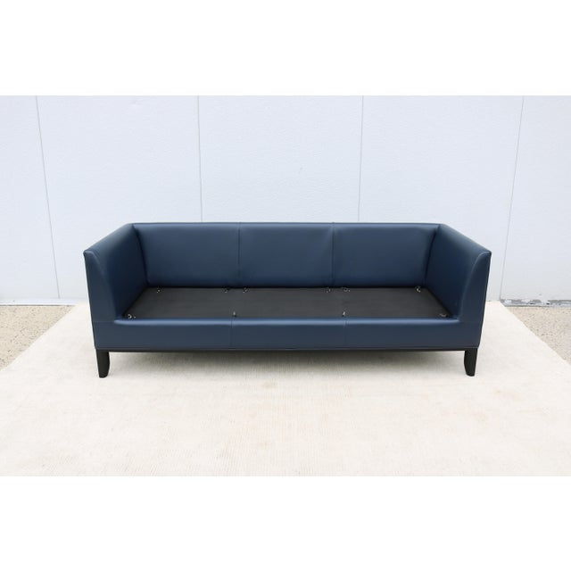 MCM Style Mark Goetz for Bernhardt Design Moreau Sofa in Navy Blue Leather For Sale - Image 15 of 18