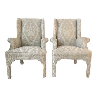 Vintage Palm Beach Style Fully Upholstered Wingback Chairs - a Pair For Sale