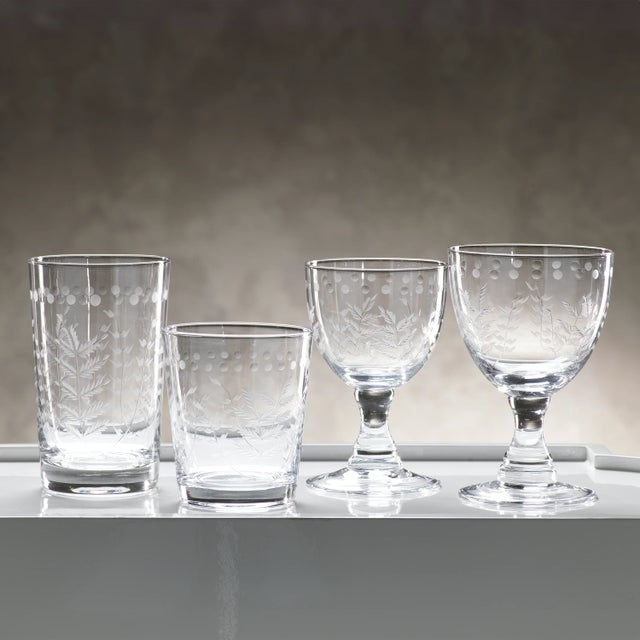 Kenneth Ludwig Chicago Spring Leaves Cut Design Highball Glasses - Set of 4 For Sale - Image 4 of 5