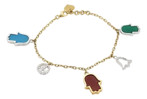 Diamond & Gem Stones 18k Yellow Gold Five Good Luck Charm Bracelet
