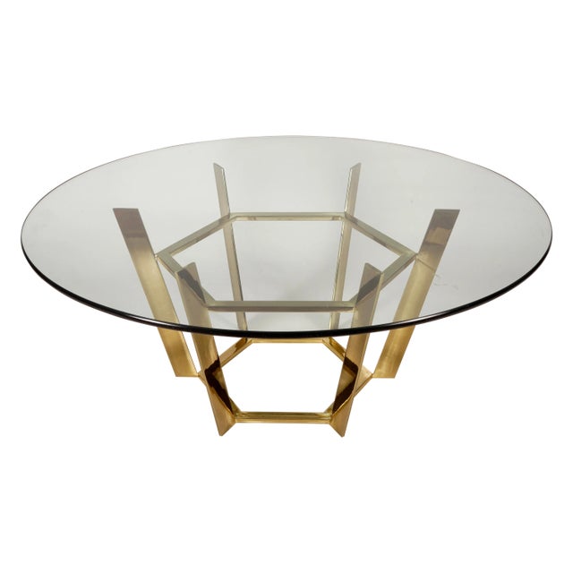 1970s Vintage Hexagonal Brass Plated Coffee Table Base For Sale
