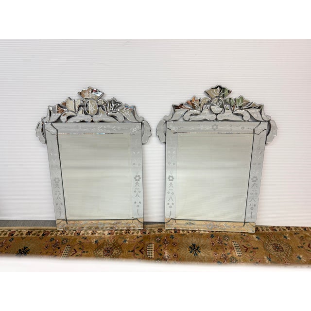 Silver Venetian Cut + Etched Glass Gypsy Wall Mirror For Sale - Image 8 of 14