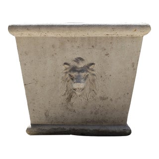 Vintage Cast Concrete Lions Head Planter For Sale