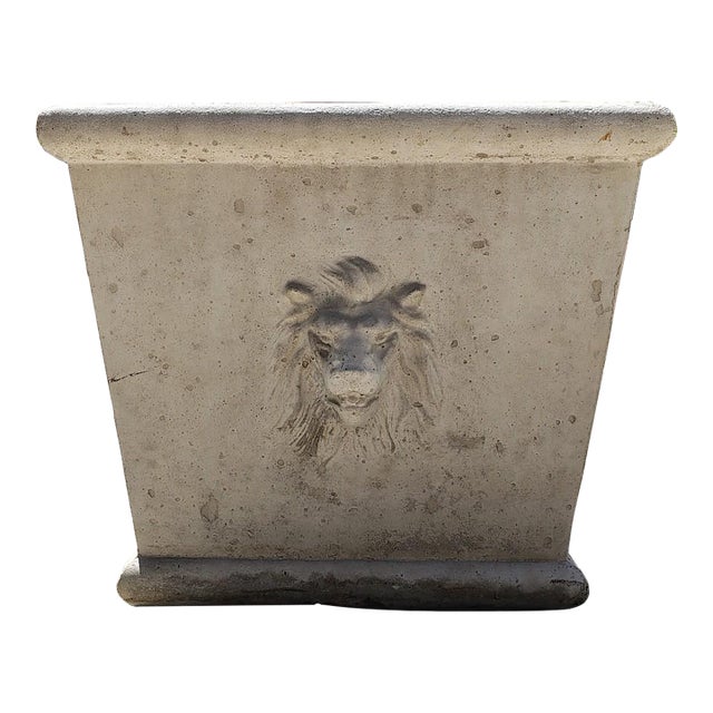 Vintage Cast Concrete Lions Head Planter For Sale